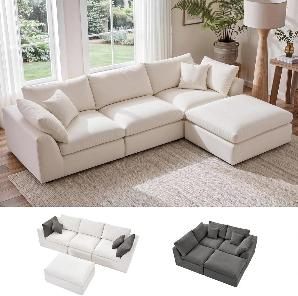 Amsleekey 108" Cloud Sectional Couch with 2 Washable Cover Sets | L-Shap...