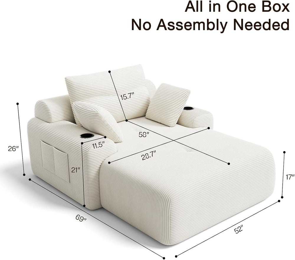 69” Oversized Chaise Lounge Chair Indoor, Modern Floor Chaise Lounge Reading ...