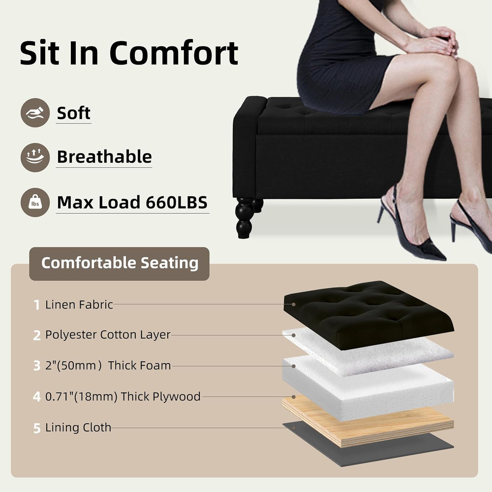 50" W Storage Ottoman Bench with Safety Hinge, Load up to 660 lb Ottoman...