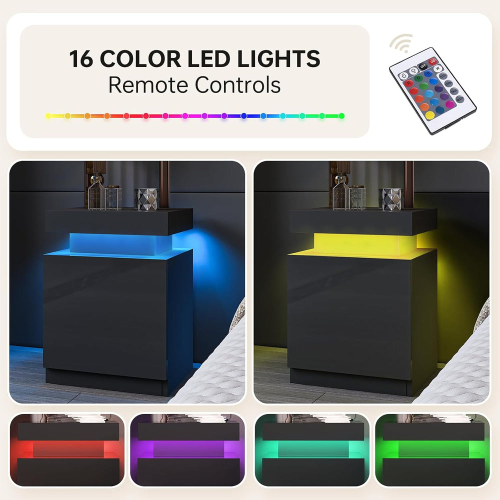 oneinmil LED Nightstands Set of 2, Night Stand with Storage Cabinet for Bedro...