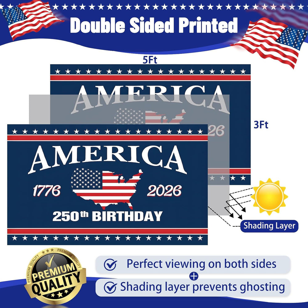 250 Anniversary USA Flag - 3x5 Ft Double Sided 3 Layers Patriotic Flags - 4th...