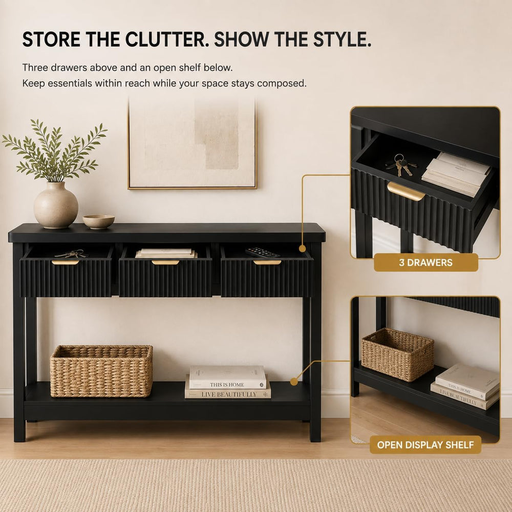 Lulive Fluted Console Table, 51 Inch Entryway Table with 3 Drawers | Scandi f...