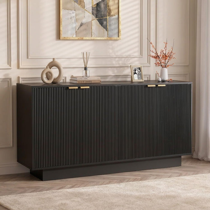 63" Fluted Buffet Cabinet, Credenza Storage Cabinet with Adjustable Shelf