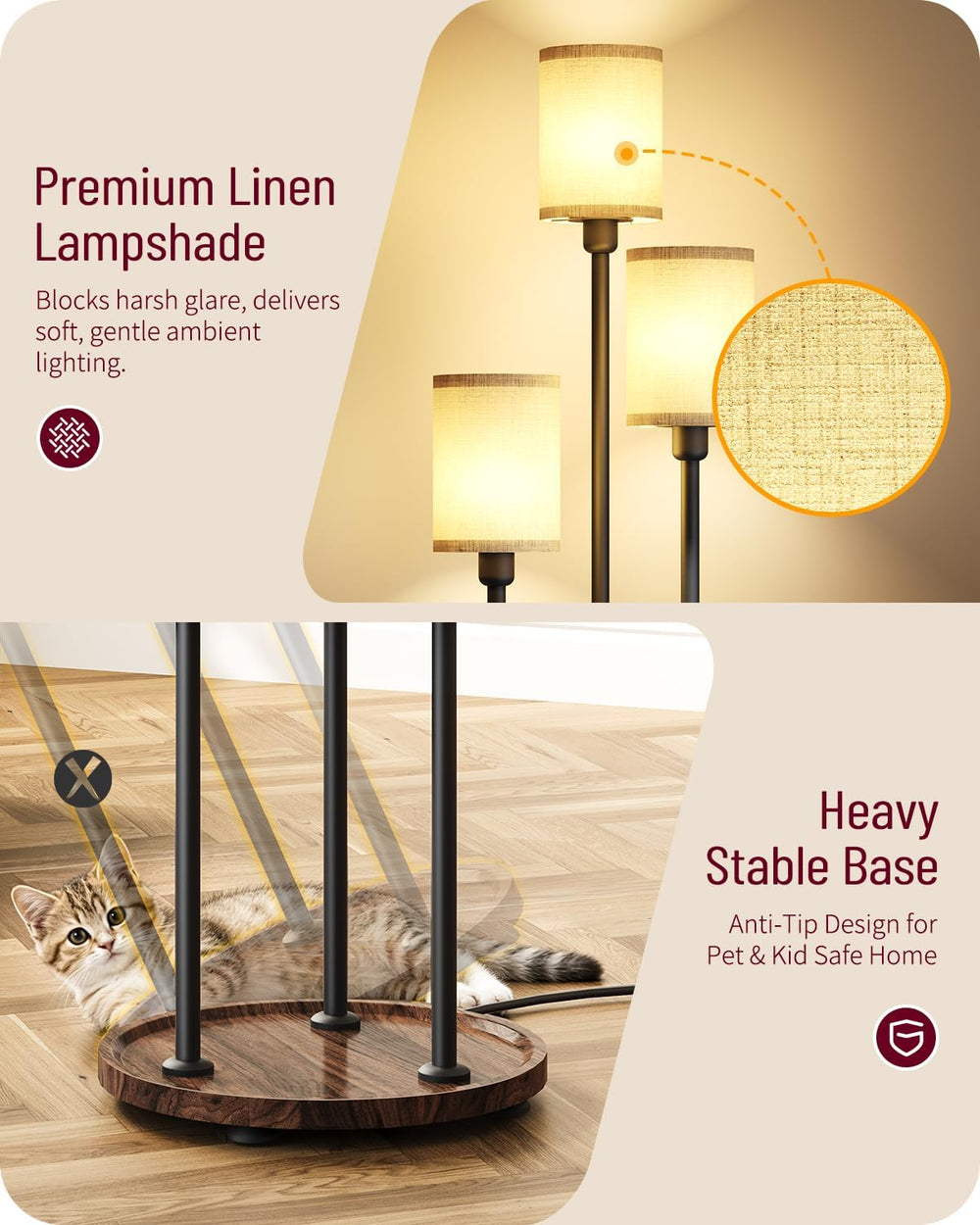 Floor Lamp with Shelves, 3-Light Floor Lamps for Living Room, Modern Standing...