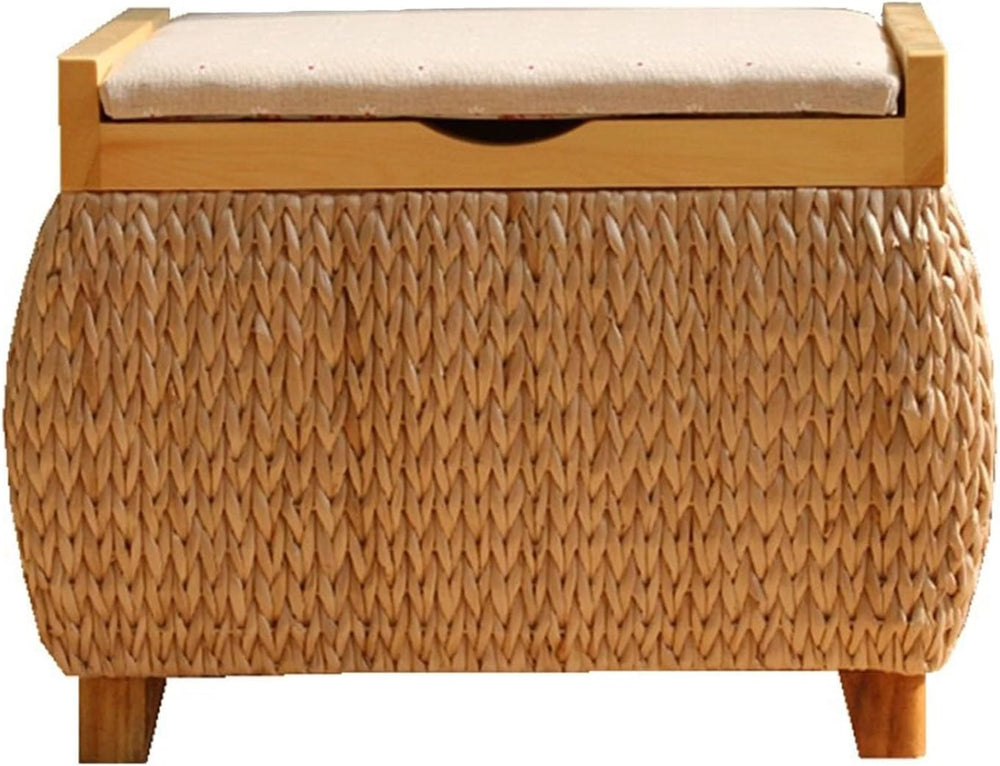 Ottoman with Storage Rattan Woven ,Bench with Padded Seat End of The Bed Entr...