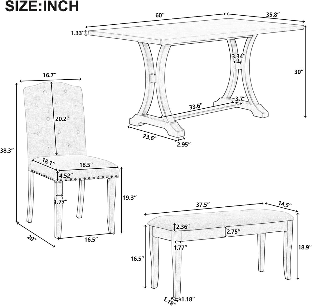 Mirightone Farmhouse Dining Table Set for 6, Dining Table with Bench and Chai...