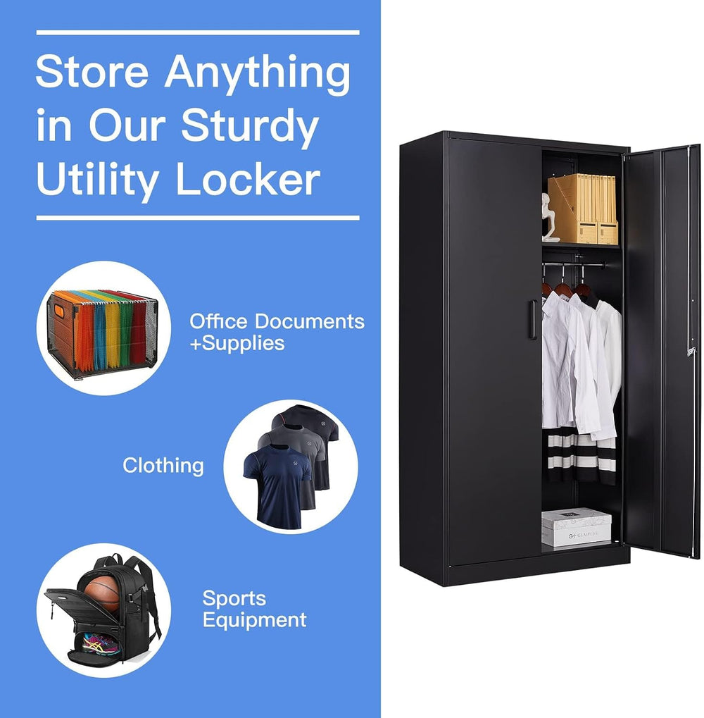 Yizosh Metal Armoire Wardrobe Closet Cabinet for Hanging Clothes with Lock Do...