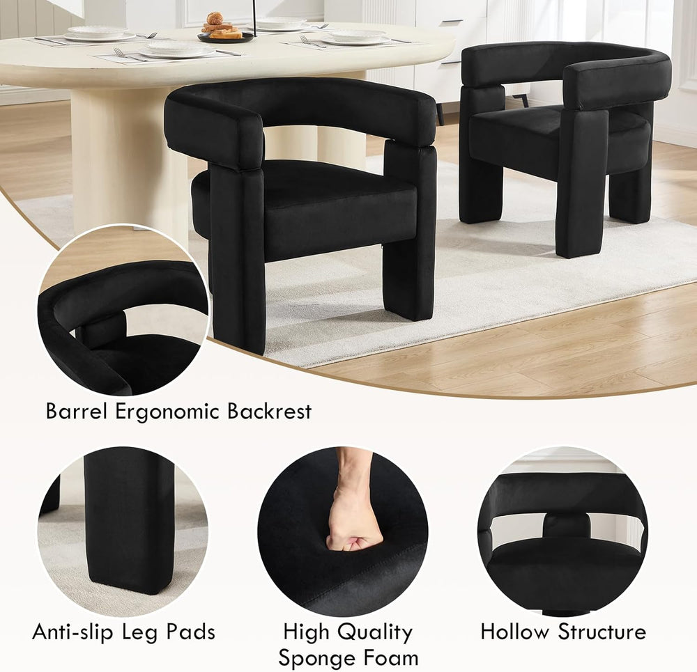 Black Dining Chairs Set of 4, Upholstered Velvet Barrel Chairs with Arms Comf...