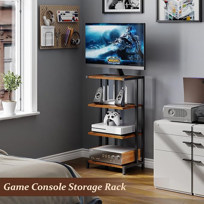 X-cosrack 16.5" Small 4-Tier AV Media Stand,Narrow Version Wooden Corner...