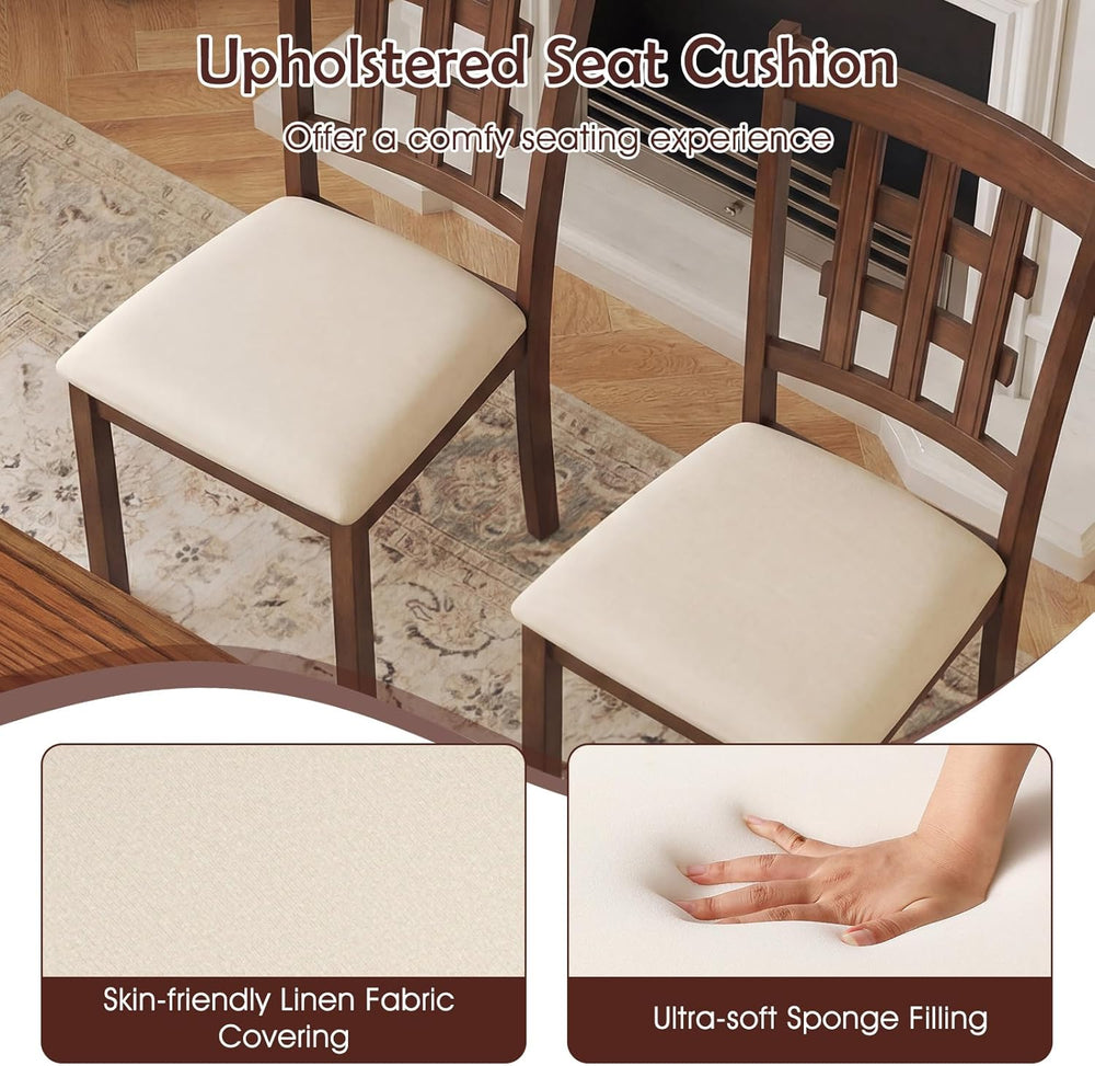Giantex Wooden Dining Chairs Set of 4, Linen Fabric Upholstered Kitchen Chair...