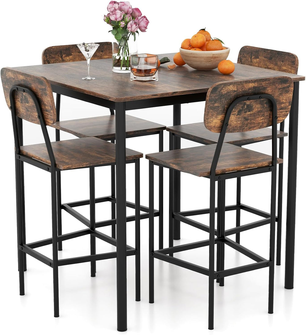 Giantex 5-Piece Dining Table Set W/Counter Height Table & 4 Bar Stools, I...