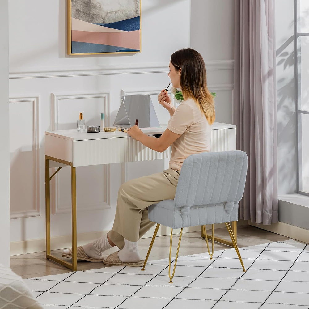 Vanity Chair with Storage | Comfy Ottoman with Folding Back