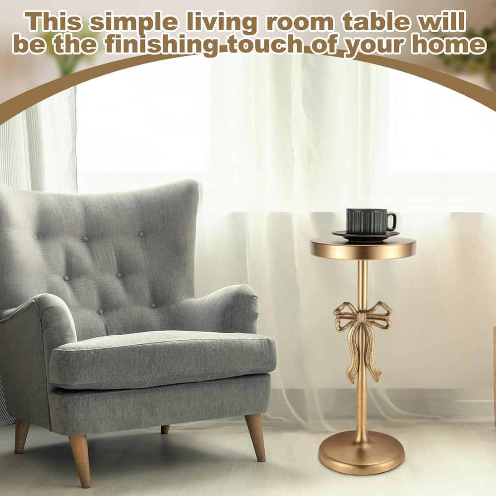 DoubleFill Gold Metal Martini Drink Table 9''x19.5'' Bow Pede...