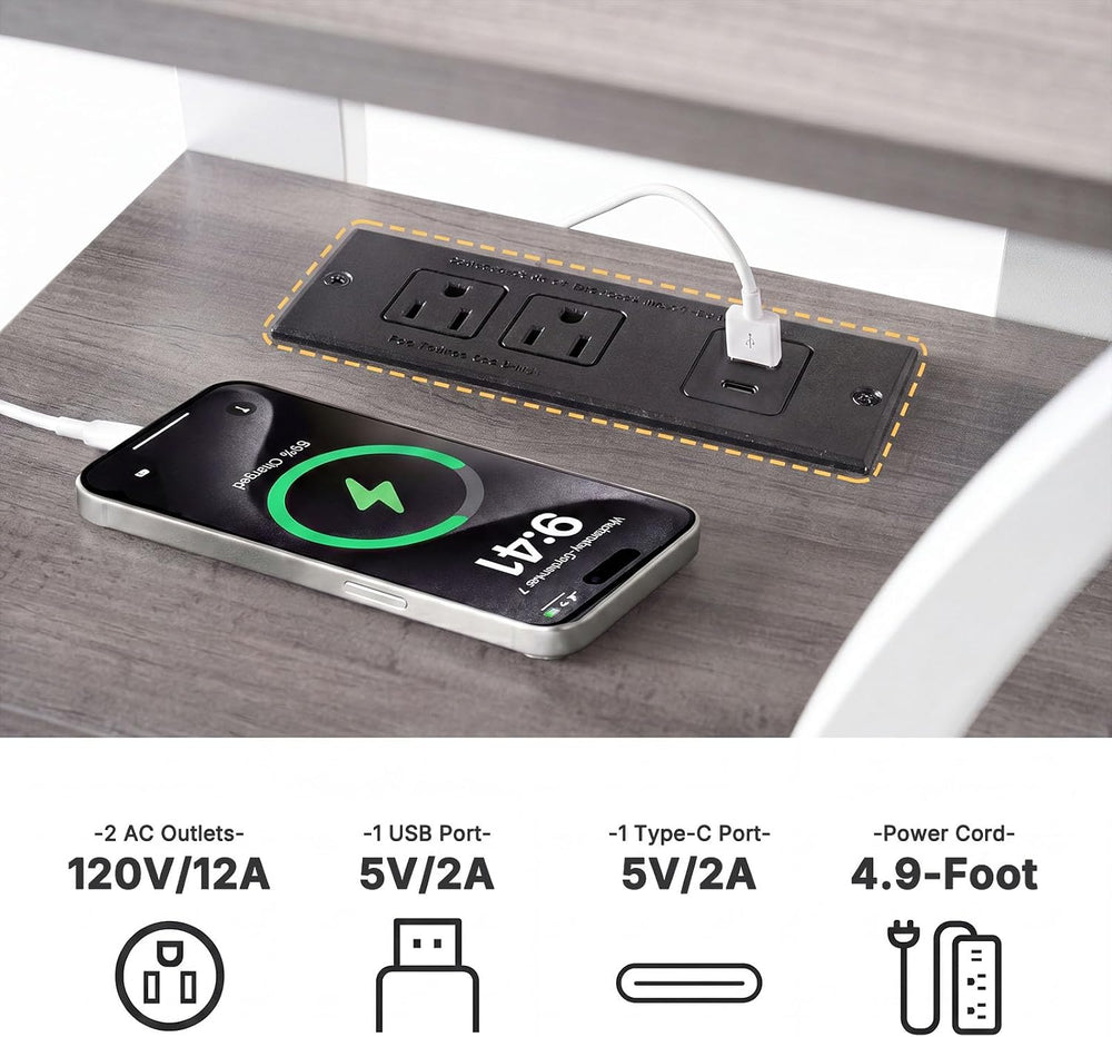 OLIXIS End Table with Charging Station, Modern Curved Nightstand Set of 2