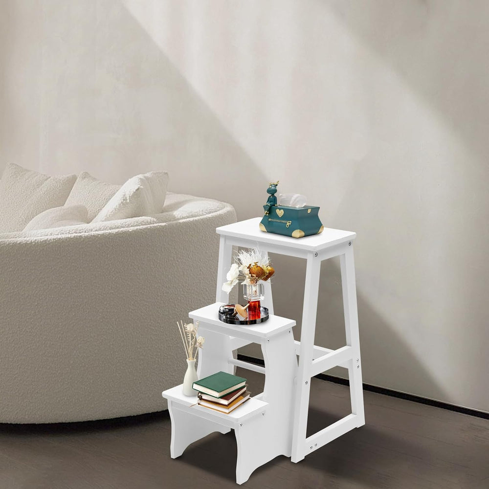 3 Tier Folding Step Stool,Wood Ladder,Folding Library Ladder Chair,Portable M...