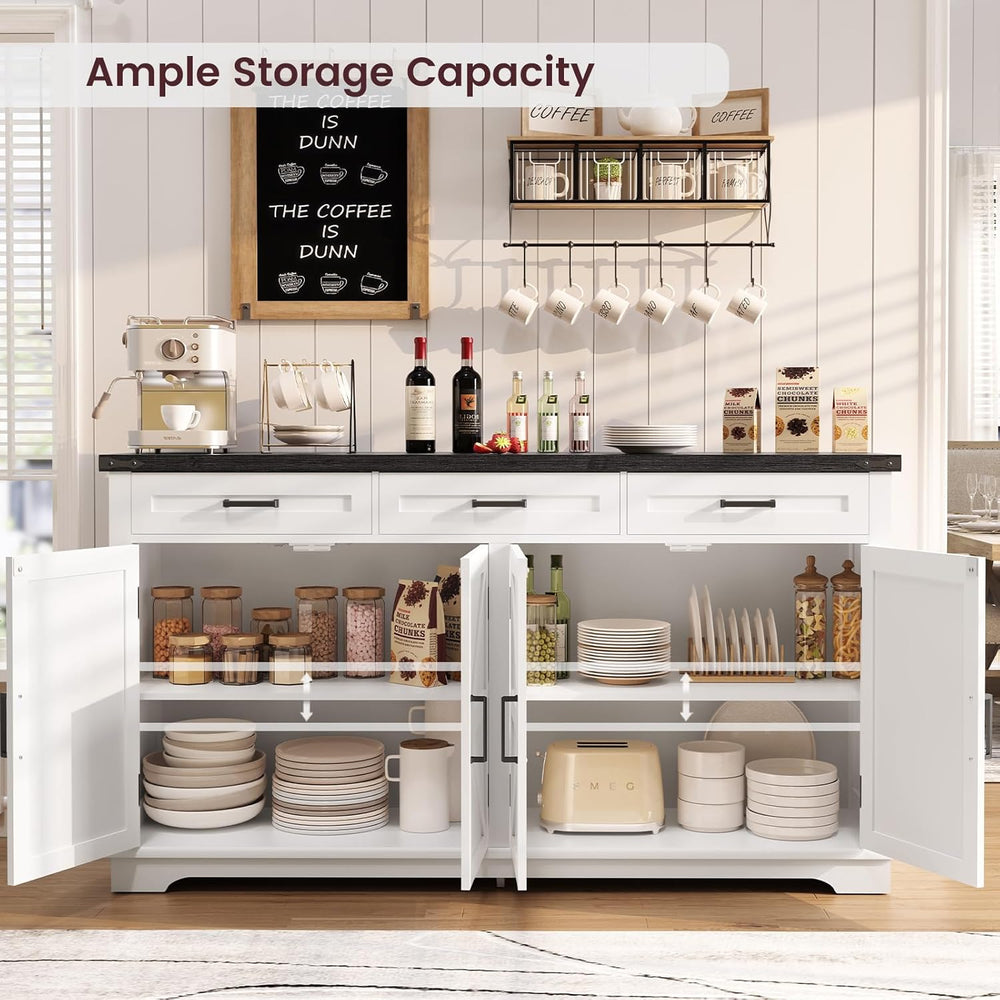 usikey 61โ Large Sideboard Buffet Cabinet with 4 Doors and 3 Drawers, Farmhou...
