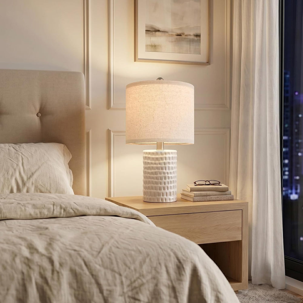 18.25" Modern Accent Ceramic Table Lamps Set of 2 for Bedroom White