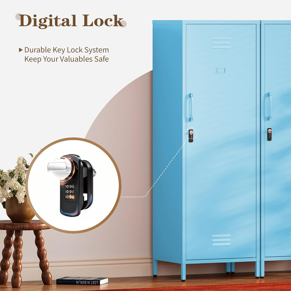 Metal Locker Storage Cabinets 59.06"H Sky Blue Locking File Cabinets Kit...