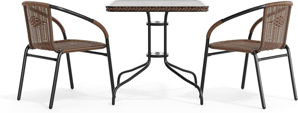 Flash Furniture Lila 3-Piece 28" Square Indoor/Outdoor Patio Table and C...