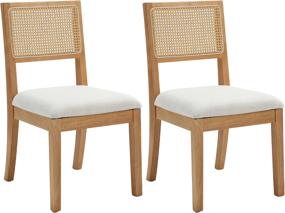 Rattan Dining Chairs Set of 2, Natural Upholstered Kitchen/Restaurant Chair