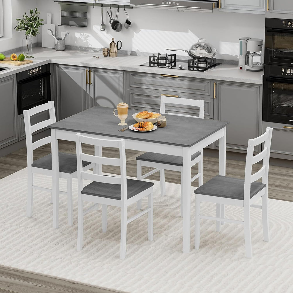 COSTWAY 5-Piece Dining Table Set for 4 w/Rubber Wood Structure, Grey | Spacio...