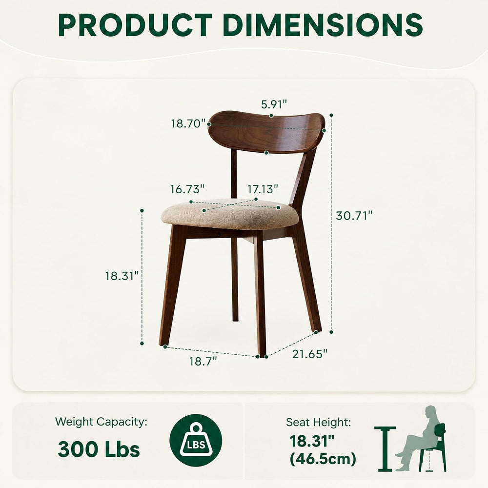 100% Solid Oak Dining Chairs, Mid Century Modern Dining Chair with Curved Bac...