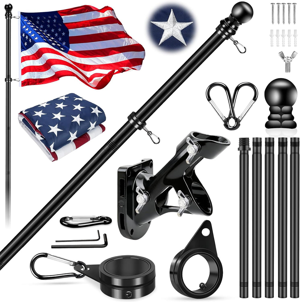 Flag Pole Kit with 3x5 American Flag and Pole, 6 Ft Black Spinning Metal Flag...