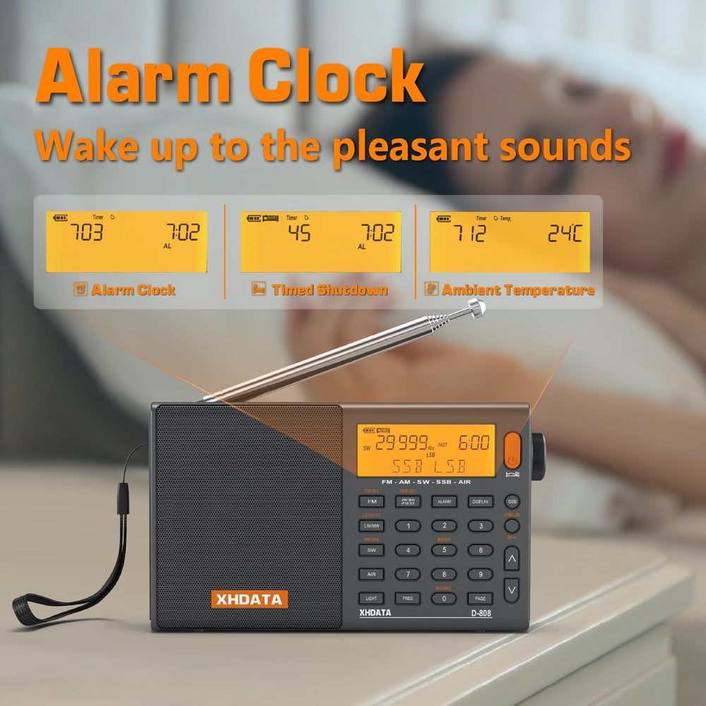 XHDATA D808 Portable AM FM SW LW Air Band Radio SSB RDS Multi Band Radio Spea...