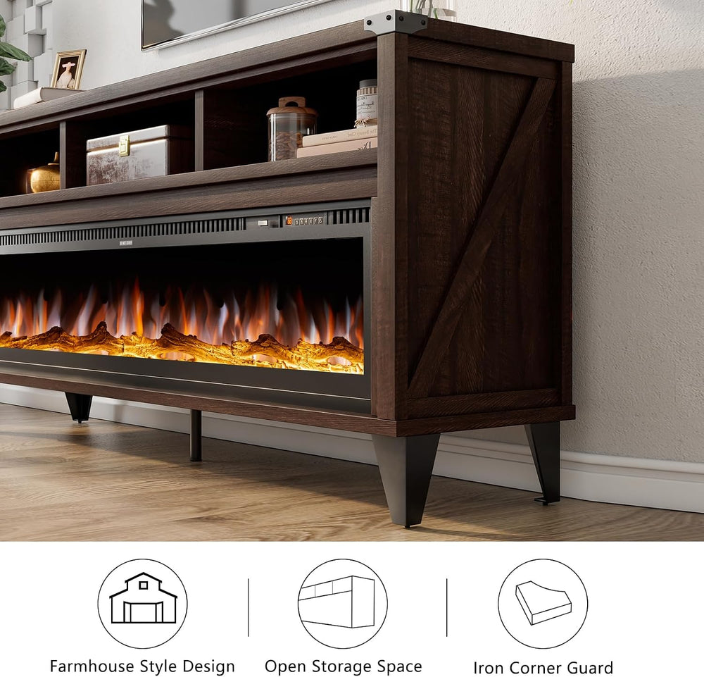 LUXOAK 65" Farmhouse TV Stand with 60" Electric Fireplace for TVs u...