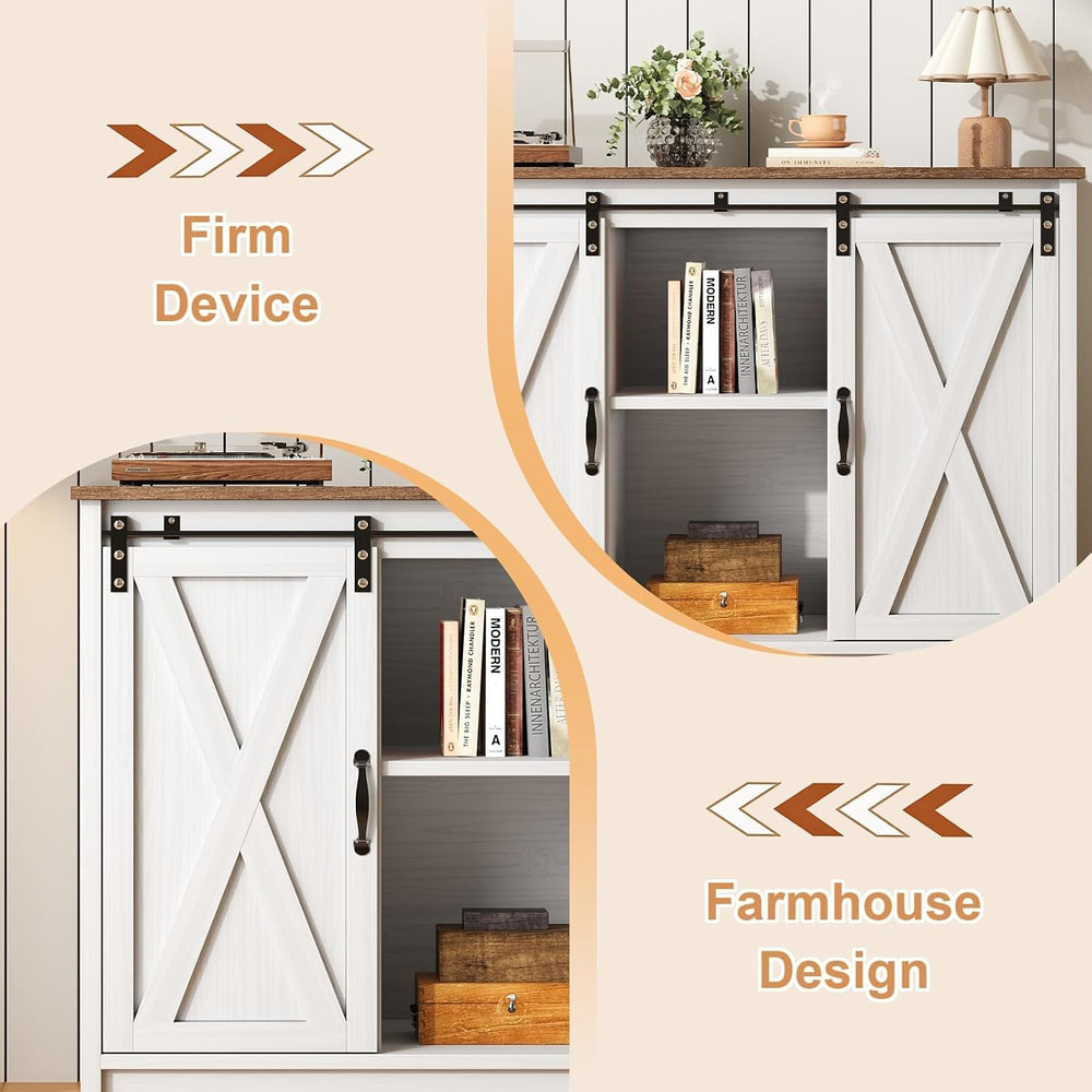 4 EVER WINNER Farmhouse Coffee Bar Cabinet, 42" Buffet Cabinet with Stor...