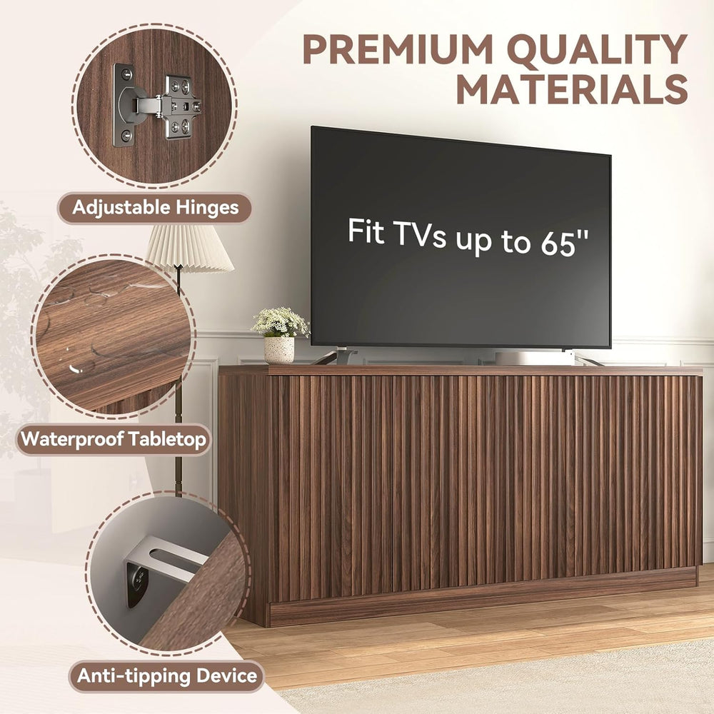 63" Fluted Buffet Cabinet Sideboard with Storage,Large Credenza with 4 D...