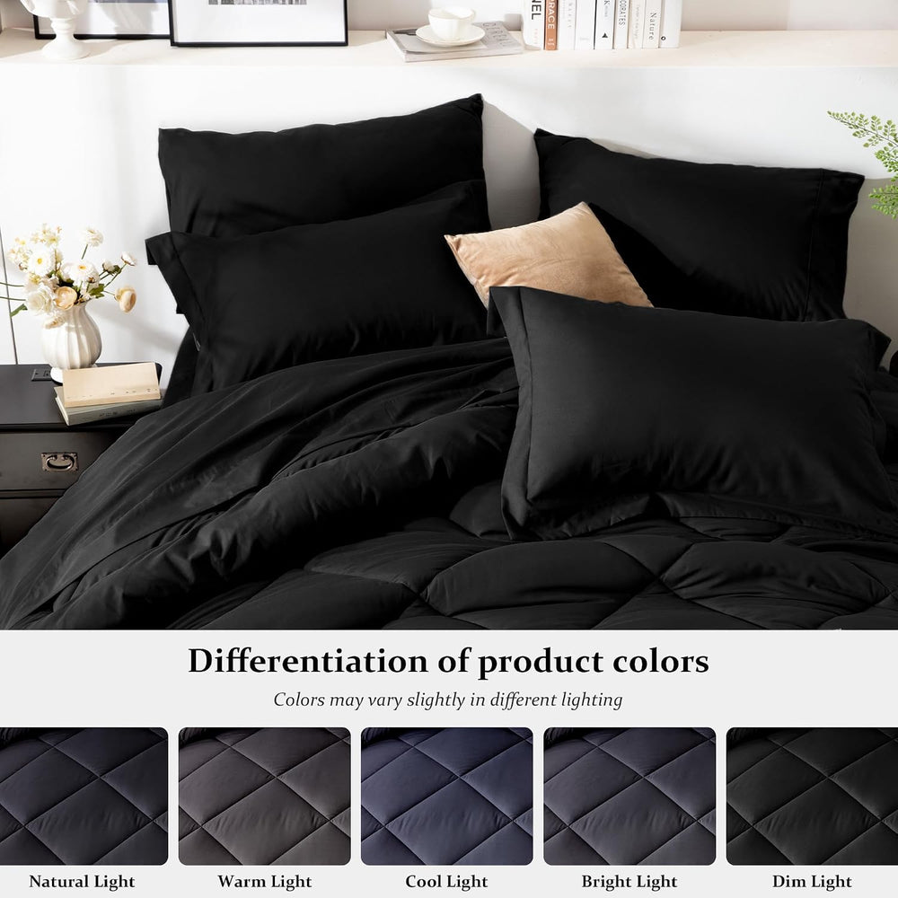 Newspin Queen Comforter Set 8 Pieces Bed in a Bag Soft Bedding Set Black