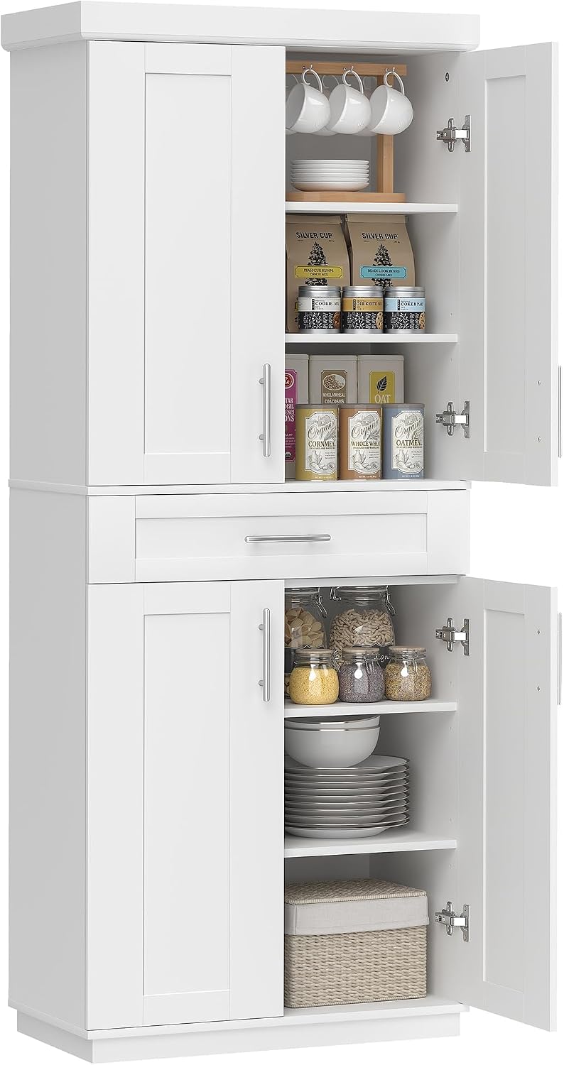 HOMCOM 72" Kitchen Pantry Cabinet Freestanding Storage Cabinet White | 4...