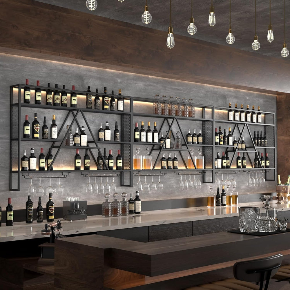 47" Wall Bar Shelves with LED, Wall Mounted Liquor Shelf & Glass Holder