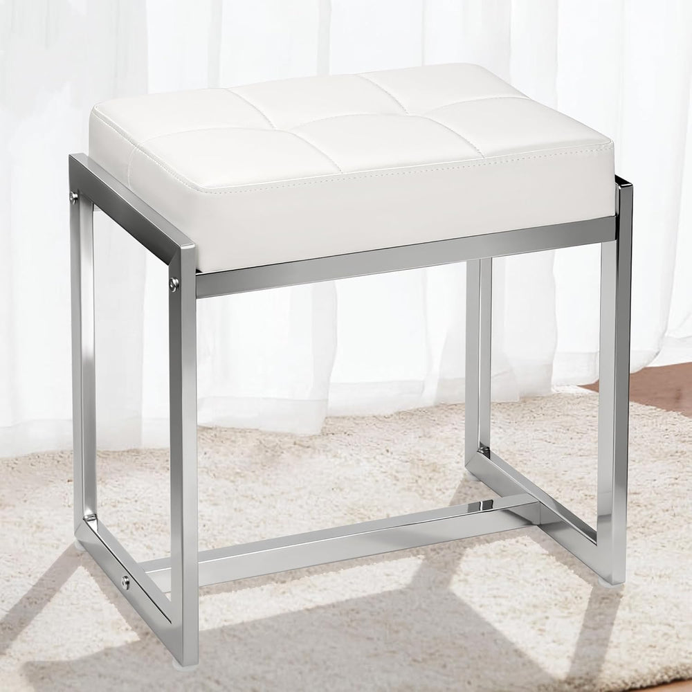 Vanity Stool Chair, Modern PU Leather Ottoman Foot Rest for Vanity Bench with...