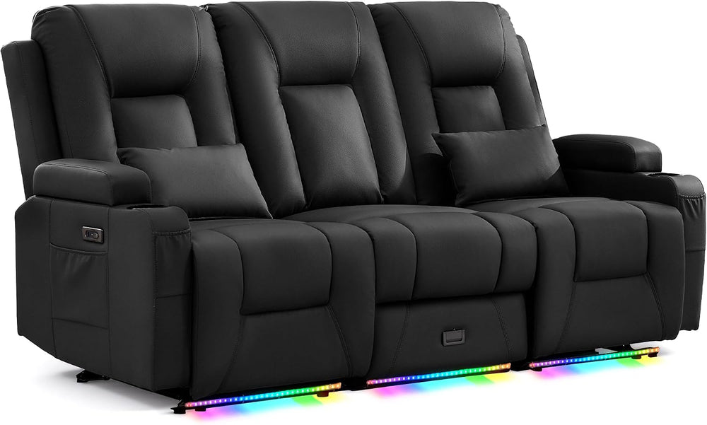 URRED Wall Hugger Power Reclining Loveseat Sofa,Black:77.3" - 3 Seats