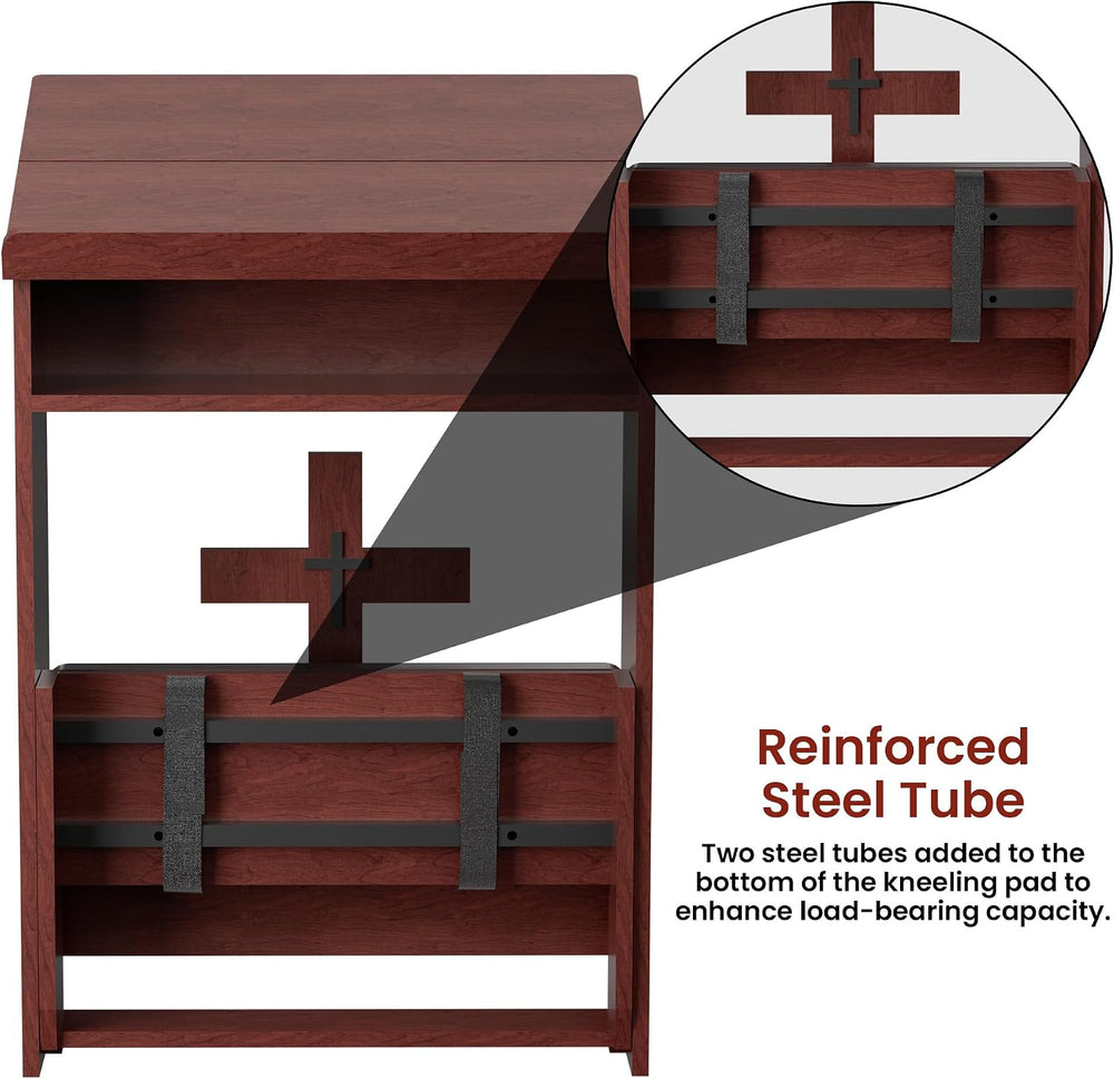 Foldable Prayer Kneeler, Wooden Prayer Bench with Storage Shelf, Cushion Pad,...