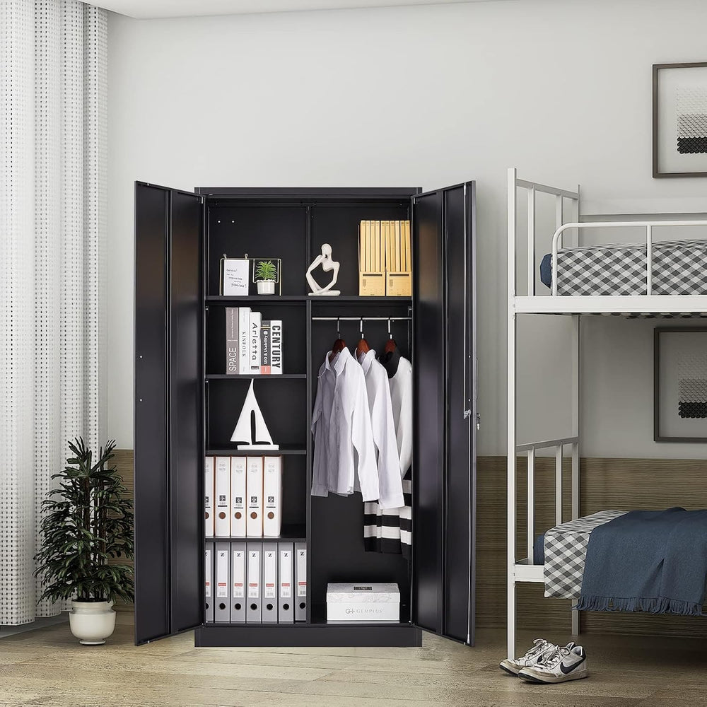 Yizosh Metal Armoire Wardrobe Closet Cabinet for Hanging Clothes with Lock Do...