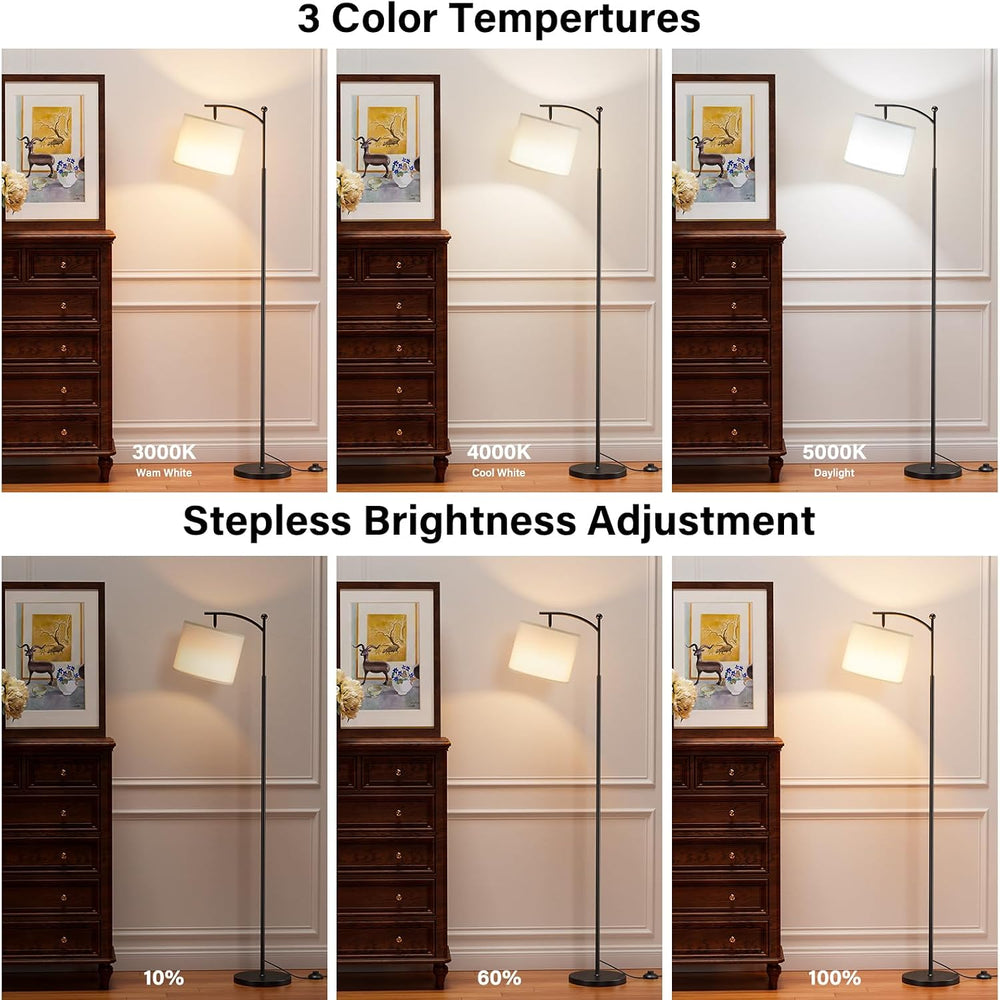 Ambimall 60" Floor Lamp with Remote and Stepless Dimmable Bulb, Black Pole