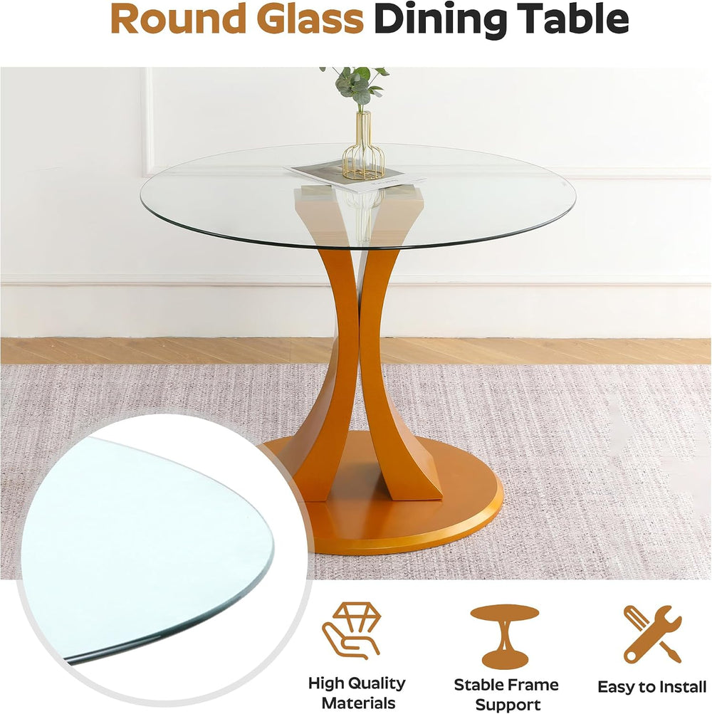5-Piece Dining Table Set with 39In Tempered Glass Table and 4 Velvet Upholste...