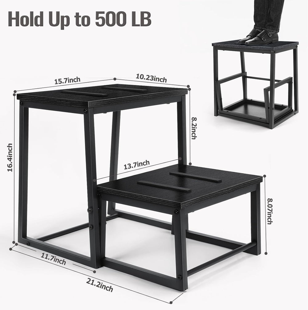 Vrisa Step Stool for Adults Wooden 2 Steps Footstool Heavy Duty RV Bedside St...