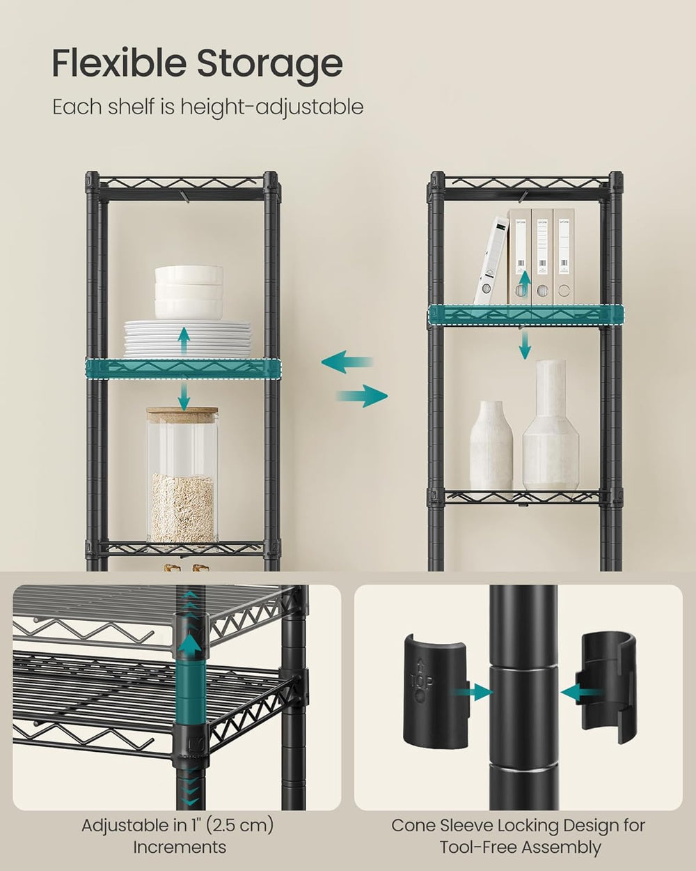 SONGMICS Storage Shelf, Small Metal Wire Shelving Unit, Adjustable Shelves, f...
