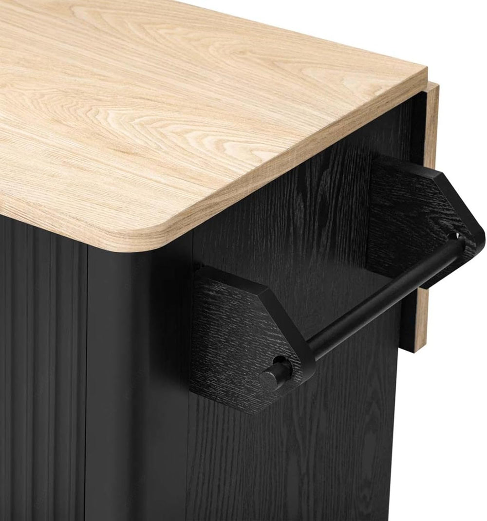 Portable Island for Kitchen with Drop Leaf Height-Adjustable Shelves, Station...