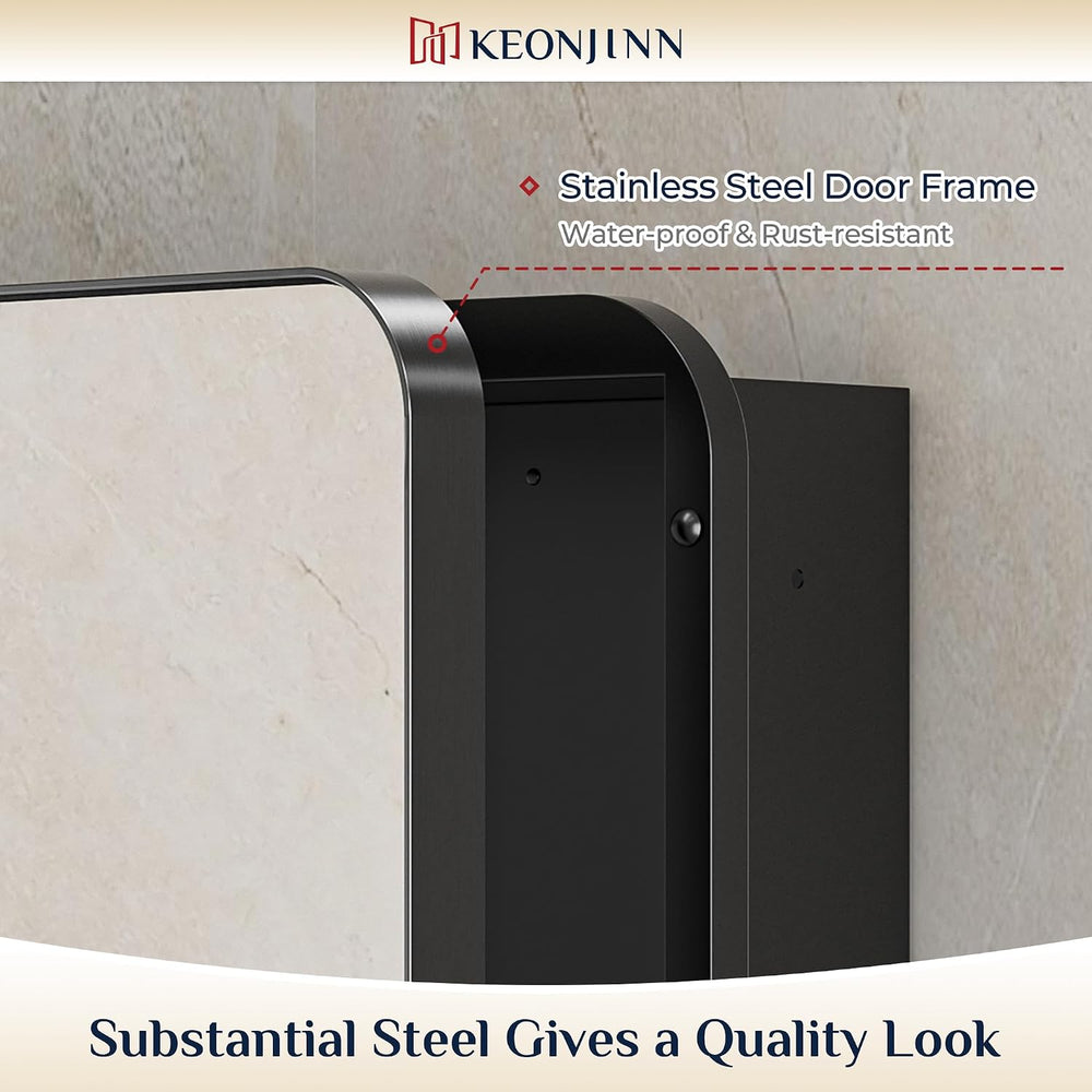 Keonjinn 16" x 24" Black Medicine Cabinet Mirror, Stainless Steel F...