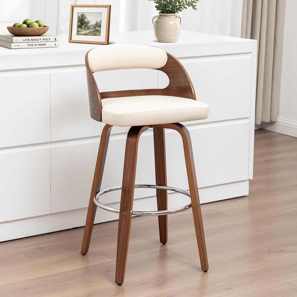 Mid Century Counter Stools with Walnut Bentwood Frame, 25" Seat Height
