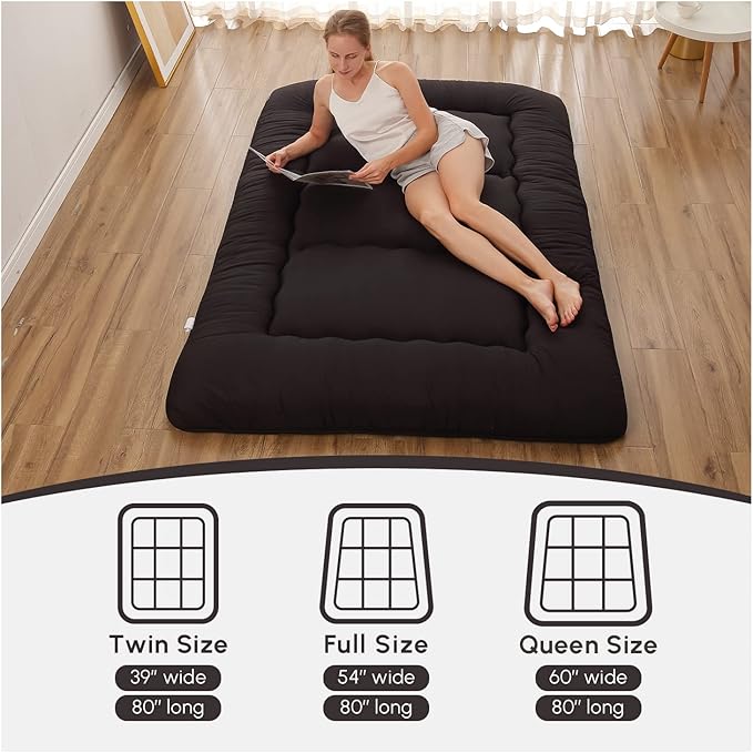Japanese Floor Mattress, Futon Mattress with Portable Storage Bag and Washabl...
