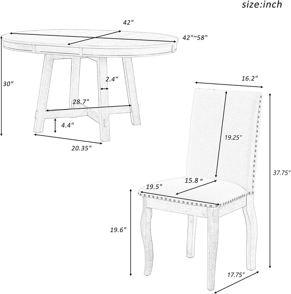 Knocbel Farmhouse 4-Person Extendable Dining Table Set, 5-Piece Dinette Set w...