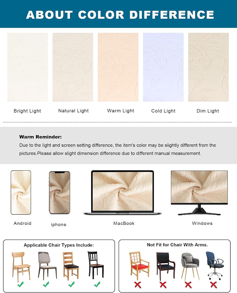 CRFATOP Waterproof Dining Chair Seat Cover Set of 4 Stretch Slipcover,L,24