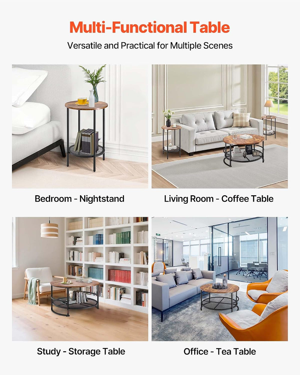 VEVOR 3 Pieces Round Coffee Table Sets, 31.5 in Industrial Living Room Table ...