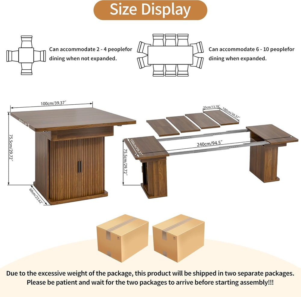 39-94 inch Extendable Dining Table for 4-10, Rectangle Expandable Long Kitche...